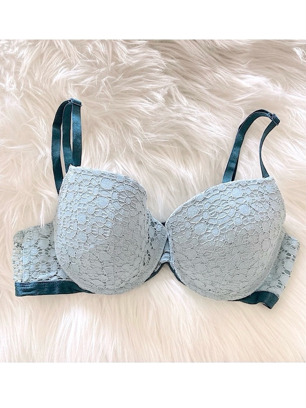 36C Pastel Blue Green Lace Crochet Adjustable Bra